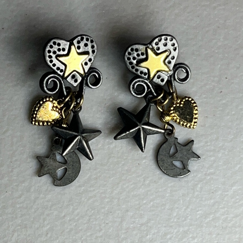 Pewter star and moon earrings